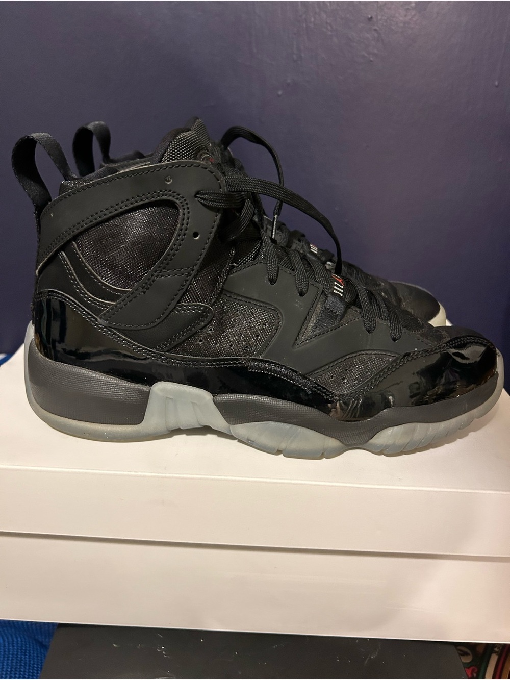 Jordan Black with Red Jumpman Retro High-Top Sneakers - Picture 2 of 6